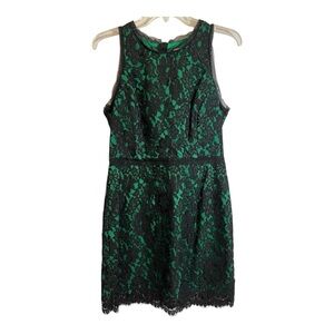 Milly Black Lace Overlay Green Sleeveless Dress Size 8